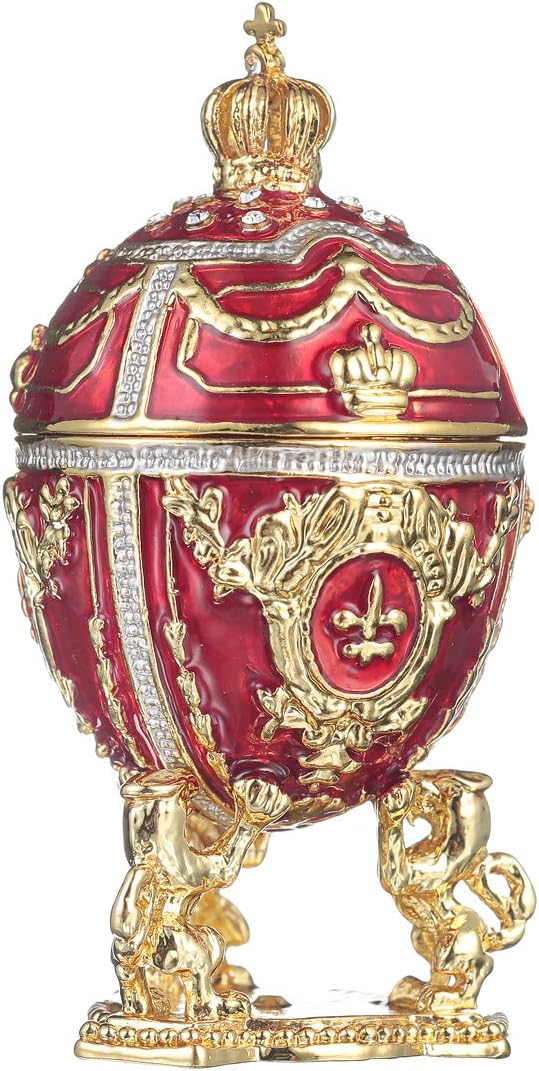 danila-souvenirs Faberge style Egg/Trinket Jewel Box with Lions & Emperor's Crown 3'' (7.5 cm) red