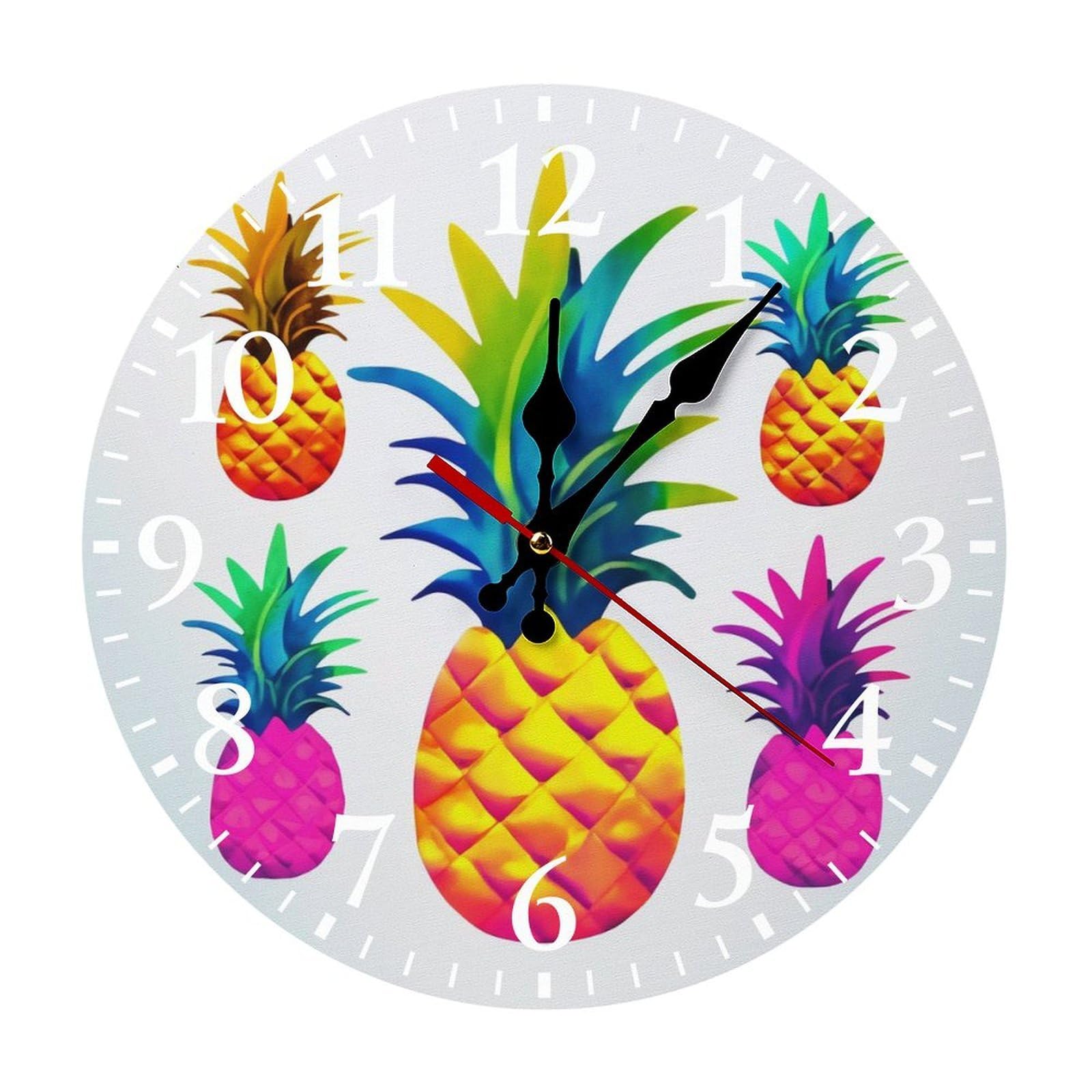 NTVOWPZO 10 Inch Wall Clock Colorful Pineapple Battery Operated Wall Clocks Silent Non-Ticking Round Wall Clock for Living Room Kitchen Home Office Wall Decorative Clock