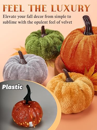 Miniatura 3 de ANPHSIN Decoración de otoño de mini calabaza para el hogar, lindas calabazas falsas de terciopelo pequeñas para mesas de fiesta, centros de mesa, 12
