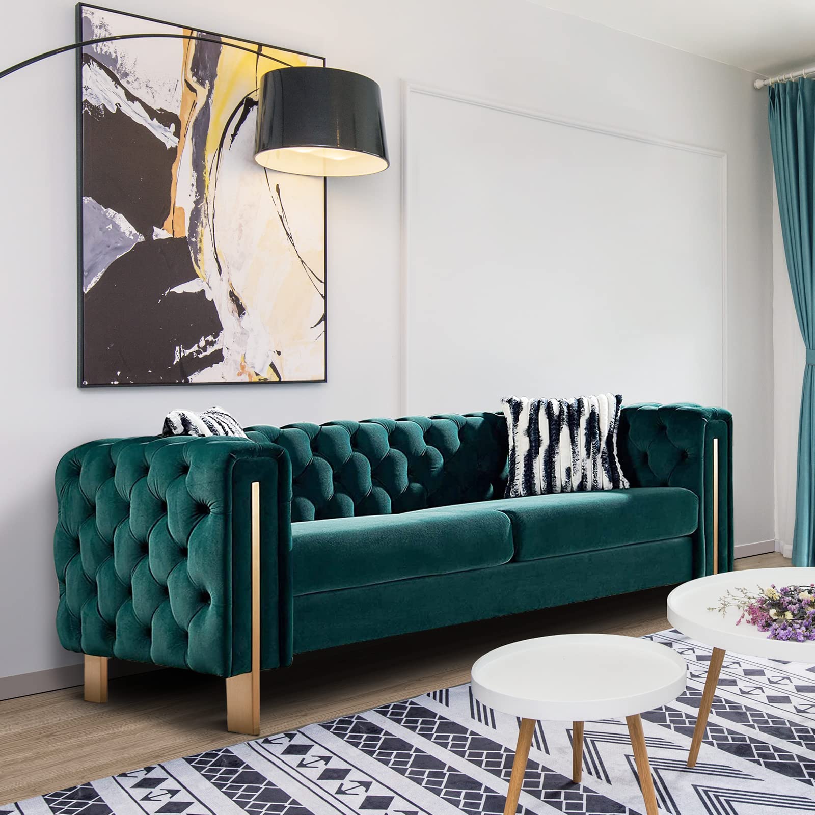 Buy 84" Mid Century Modern Velvet Sofa Couch with Deep Button Tuft