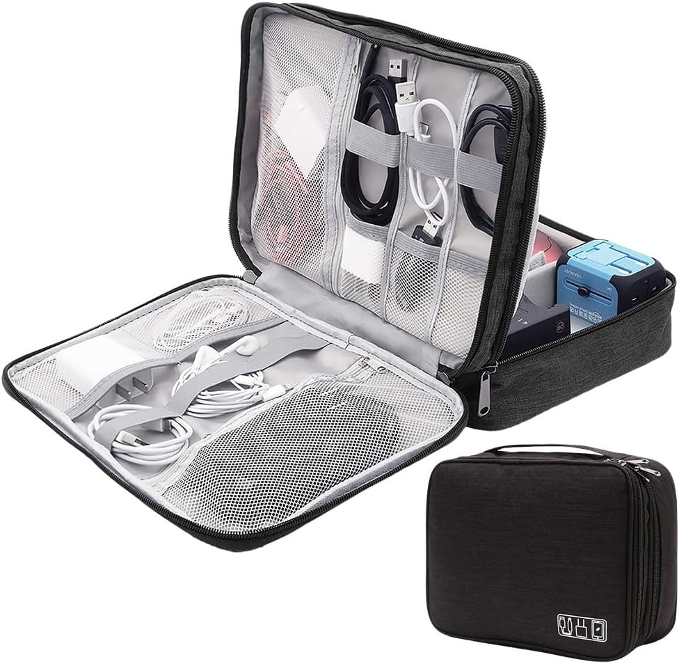 Verilux® Electronic Gadgets Hard Disk Case, Waterproof Portable Storage Organizer Bag for USB Cable Power Bank Mobile Charger Digital Gadget All Gadgets, Three Layers Electronics Organizer Bag