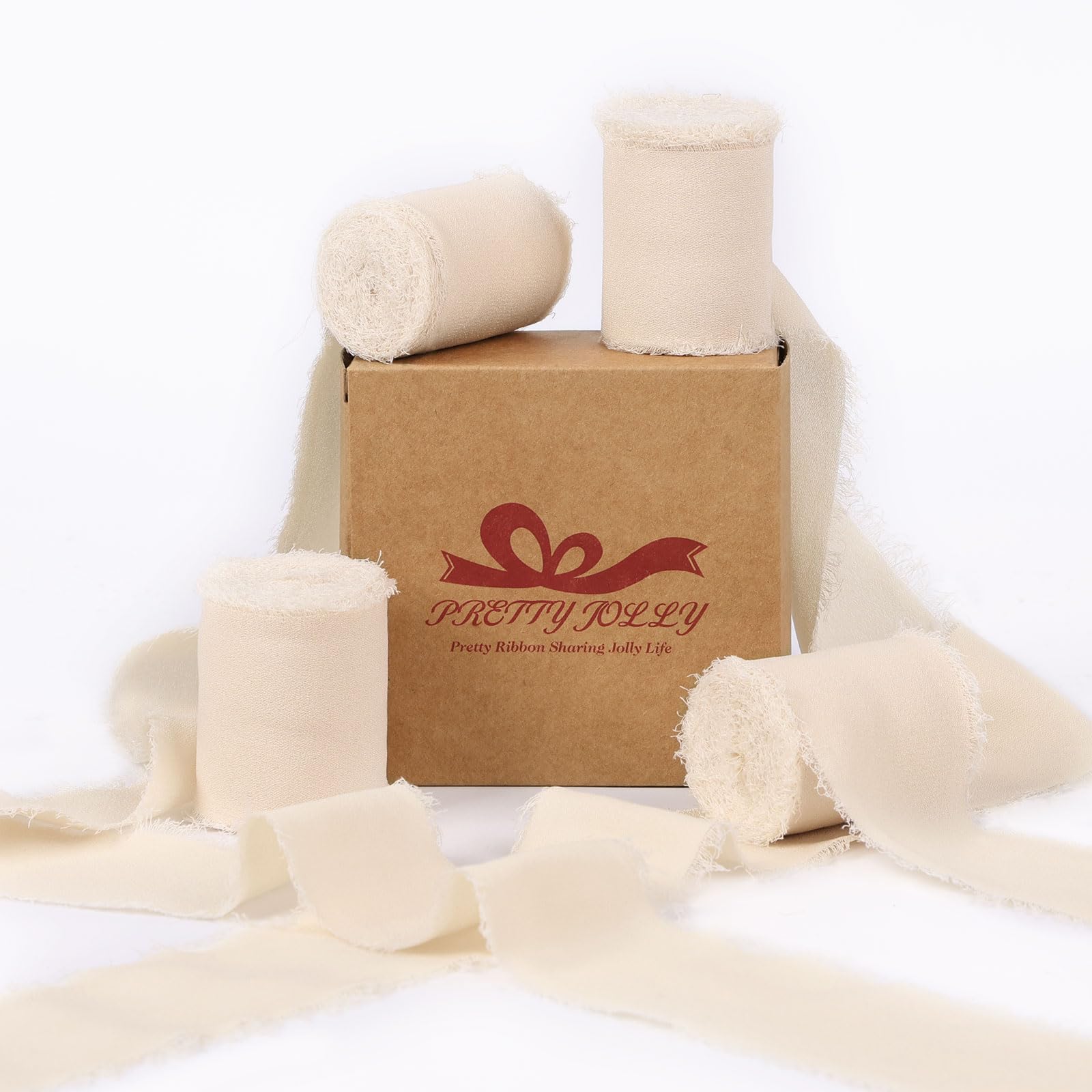 Ruban en mousseline de soie beige Pretty Jolly pour emballage cadeau de mariage 3 rouleaux