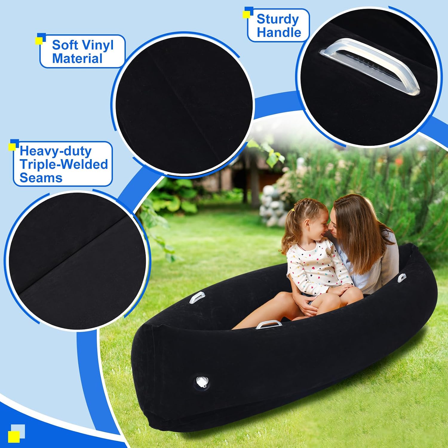 Namalu Extra Large 80/60inch Comfy Peapod Sensory Chair for Kids Gift for Reading Corner Inflatable Classroom Furniture Sensory Toys for Kids Children with Autism(Black,80 Inch)