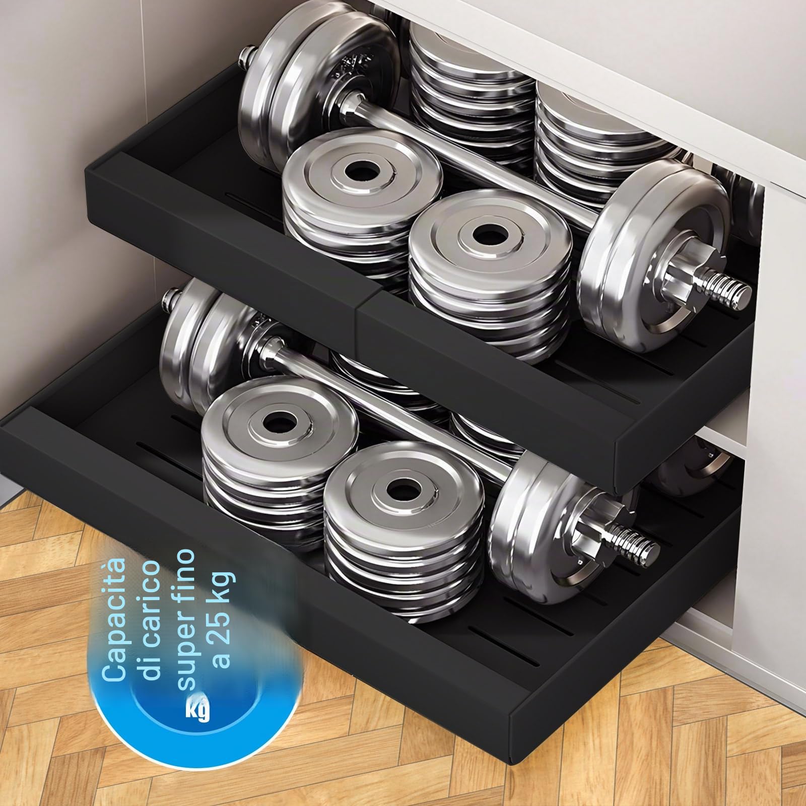 Cassetto telescopico, armadietto a scomparsa per la cucina, organizer per cassetti, larghezza regolabile senza fori (32-52 cm), adatto per cucina (nero)