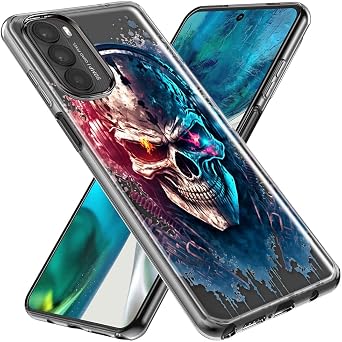Mundaze - Case for Motorola Moto G Fast Slim Hybrid Shockproof Military Grade Drop Protection Heavy Duty Protective Phone Cover Non-Slip Anti-Yellowing - Cyberpunk Headphones Skull