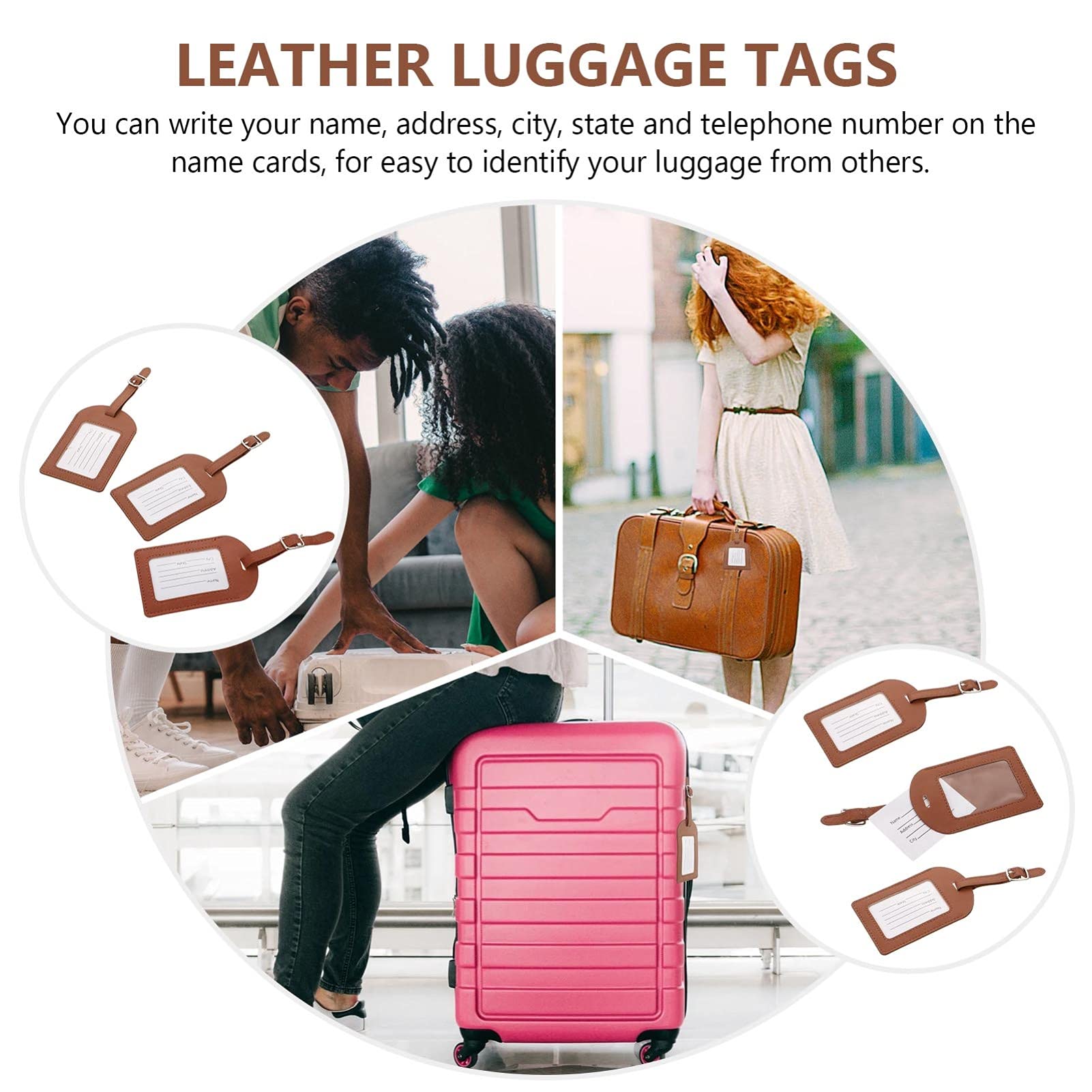 SHERCHPRY 15pezzi Etichette Per Valigie Pu Pelle Accessori Per Viaggi Tag Identificativi Regolabili Per Bagagli e Valigie