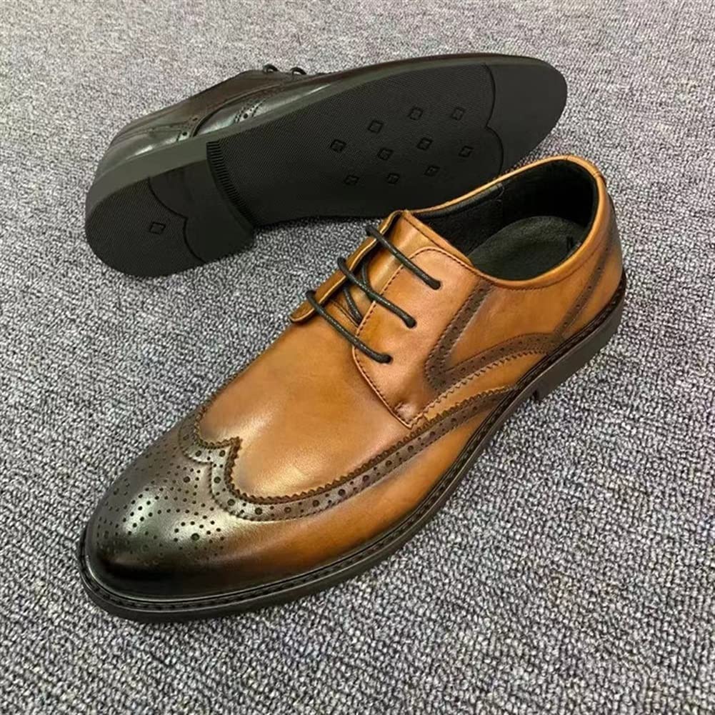 Męska sukienka sznurowane buty formalne buty Oxford dla mężczyzn sznurowane brogsy tłoczone końcówka skrzydła polerowane palce derby buty skórzane antypoślizgowe gumowe podeszwa blok obcas bal,