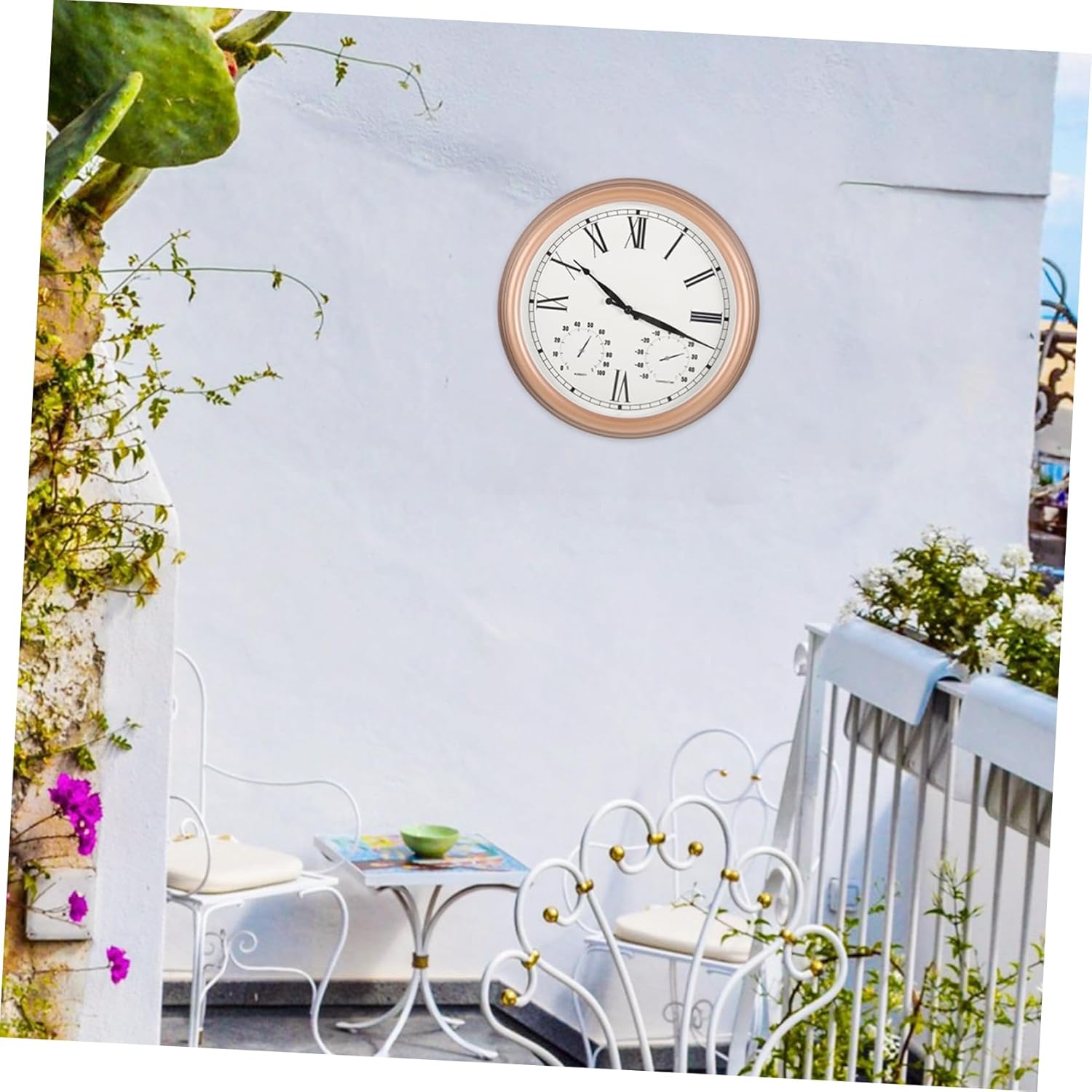 Outdoor Wall Clock with Thermometer and Hygrometer Garden Patio Clock Silent Battery Operated for Easy and Humidity Reading