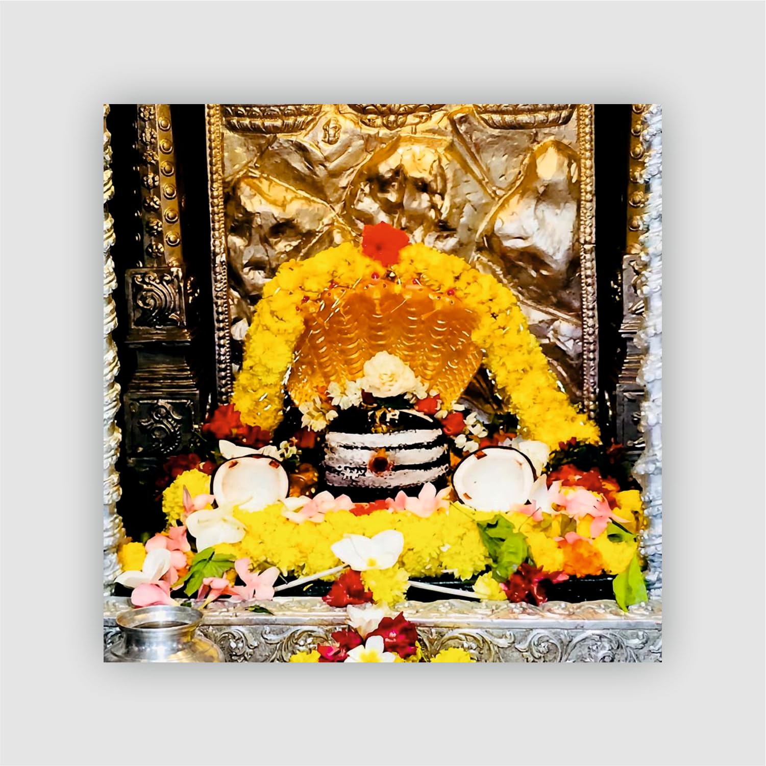 Mallikarjuna Jyotirlinga Shivling Fridge Magnet | One of The 12 Jyotirlingas Golden Idol Yellow Pink Flowers Coconut | Hindu Devotional Souvenir | 7.62 x 7.62 cm-image-47