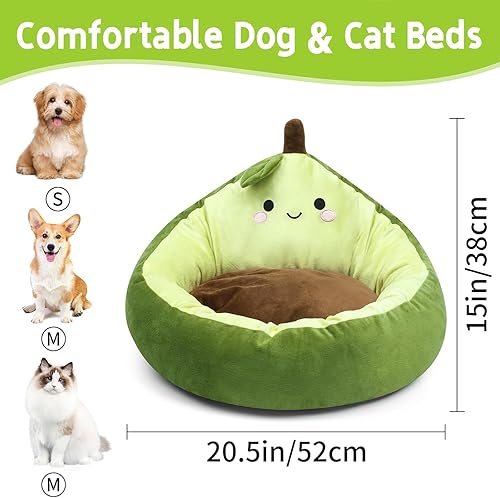 Miniatura 5 de Cama calmante para perros y gatos con aguacate para perros pequeños, bonita cama redonda para gatos, cama de felpa lavable