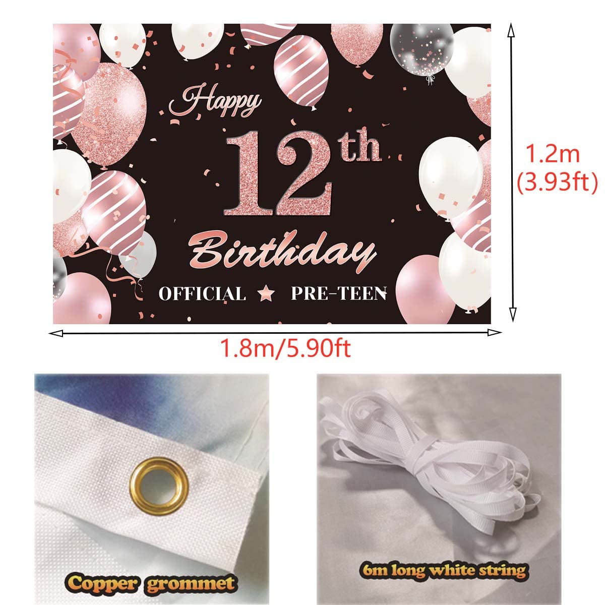Bannière Anniversaire 12 Ans - Décoration Murale Pailletée Noire Pour Ado Garçon Ou Fille - "Mec, J'ai 12 Ans !" - Fournitures Fête 12e Anniversaire