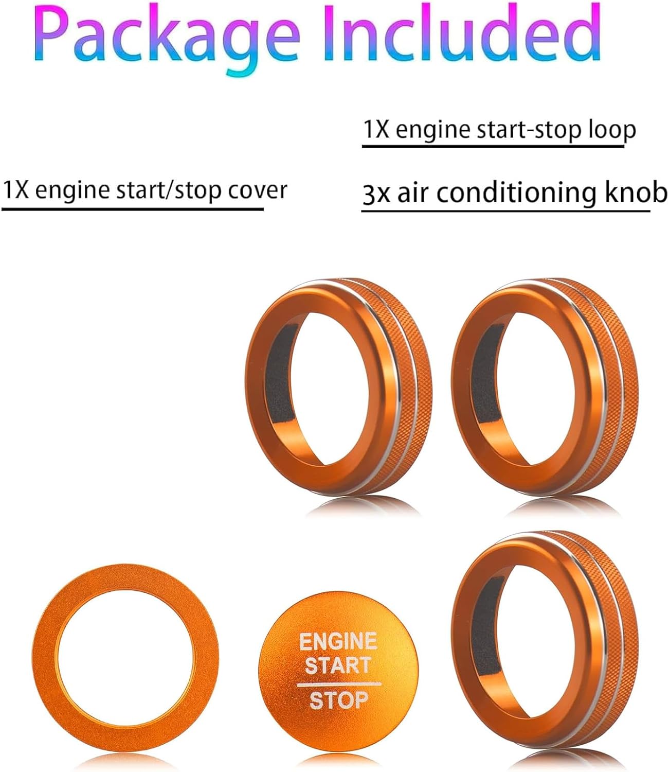 for Honda 2026 Passport/2026 Pilot Interior Accessories, Aluminum Alloy one-Button Start Cover/Ring, air Conditioning knob, 5-piece Set (Orange)