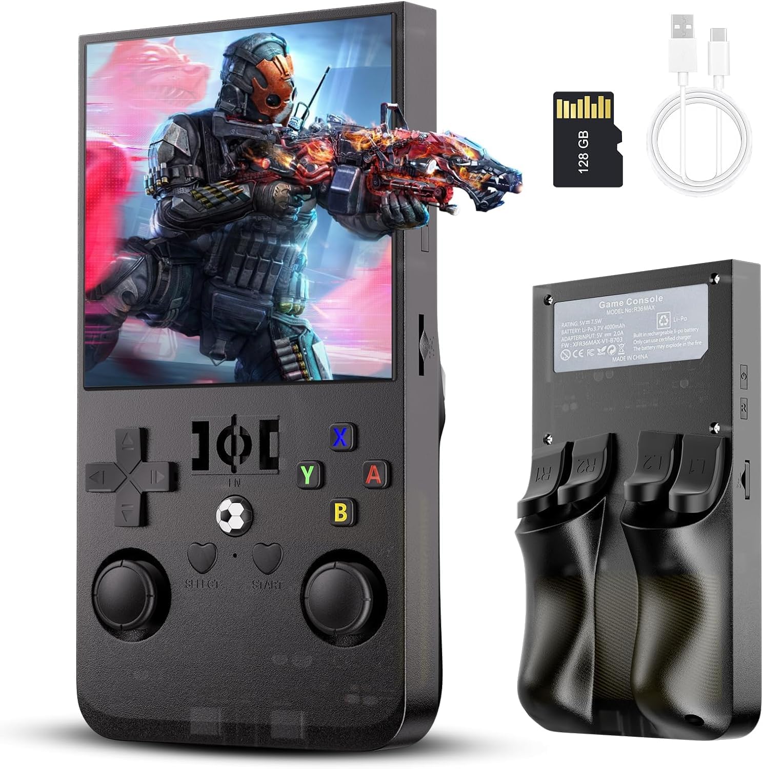 WOOFOOLA R36max Retro Handheld Game Console with Open Source Linux System, 128gb Tf Card Built-in 22,000+ Classic Video Game, Portable Gaming Console with 4.0-inch Ips Hd Screen & 4000mah Battery