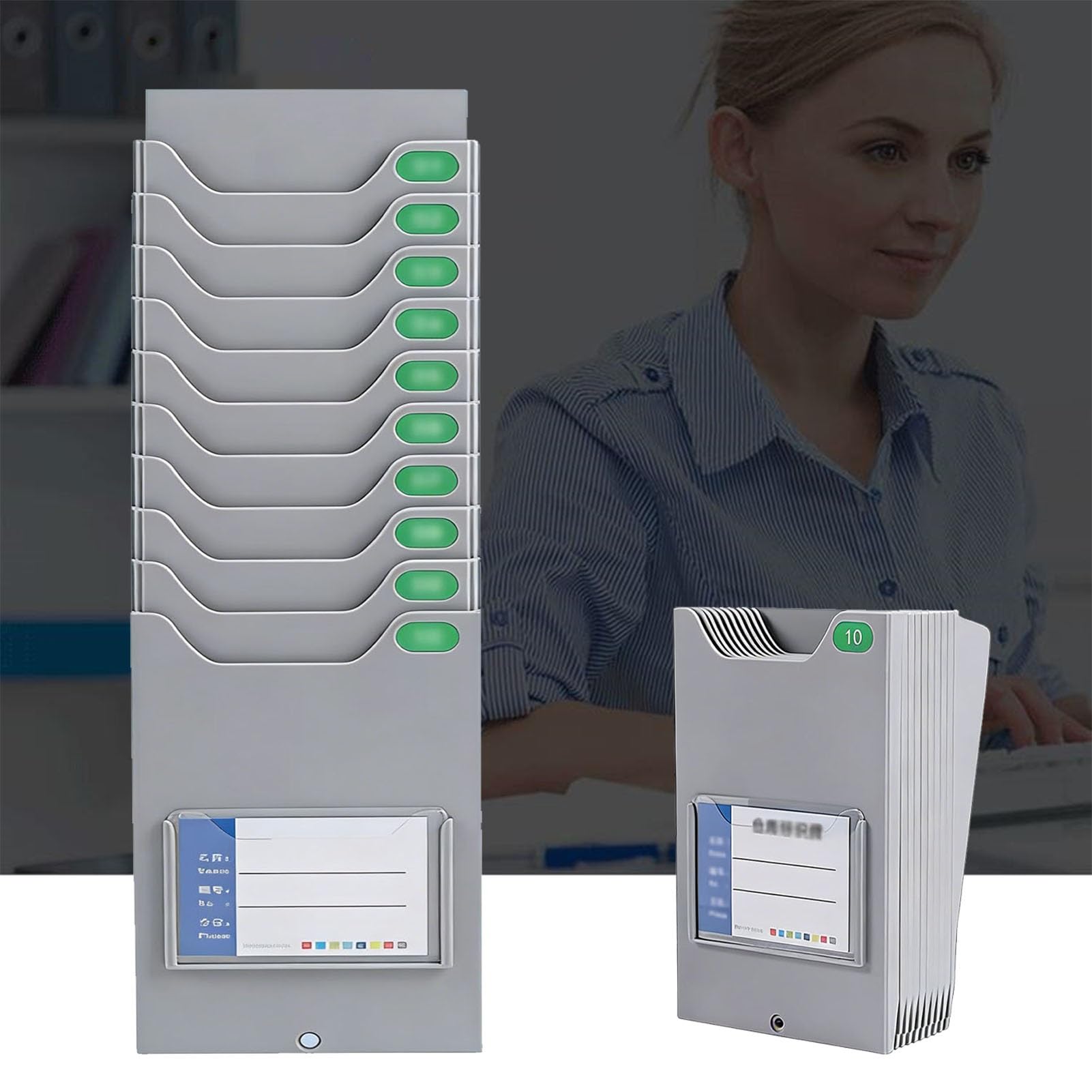 Soporte para Tarjetas Organizador de Tarjetas de Tiempo Expandible para Oficinas y Almacenes, Soporte de Plástico para Tarjetas de Trabajo de Pared, Sistema de Tarjetas de Asistencia(10 Pockets)