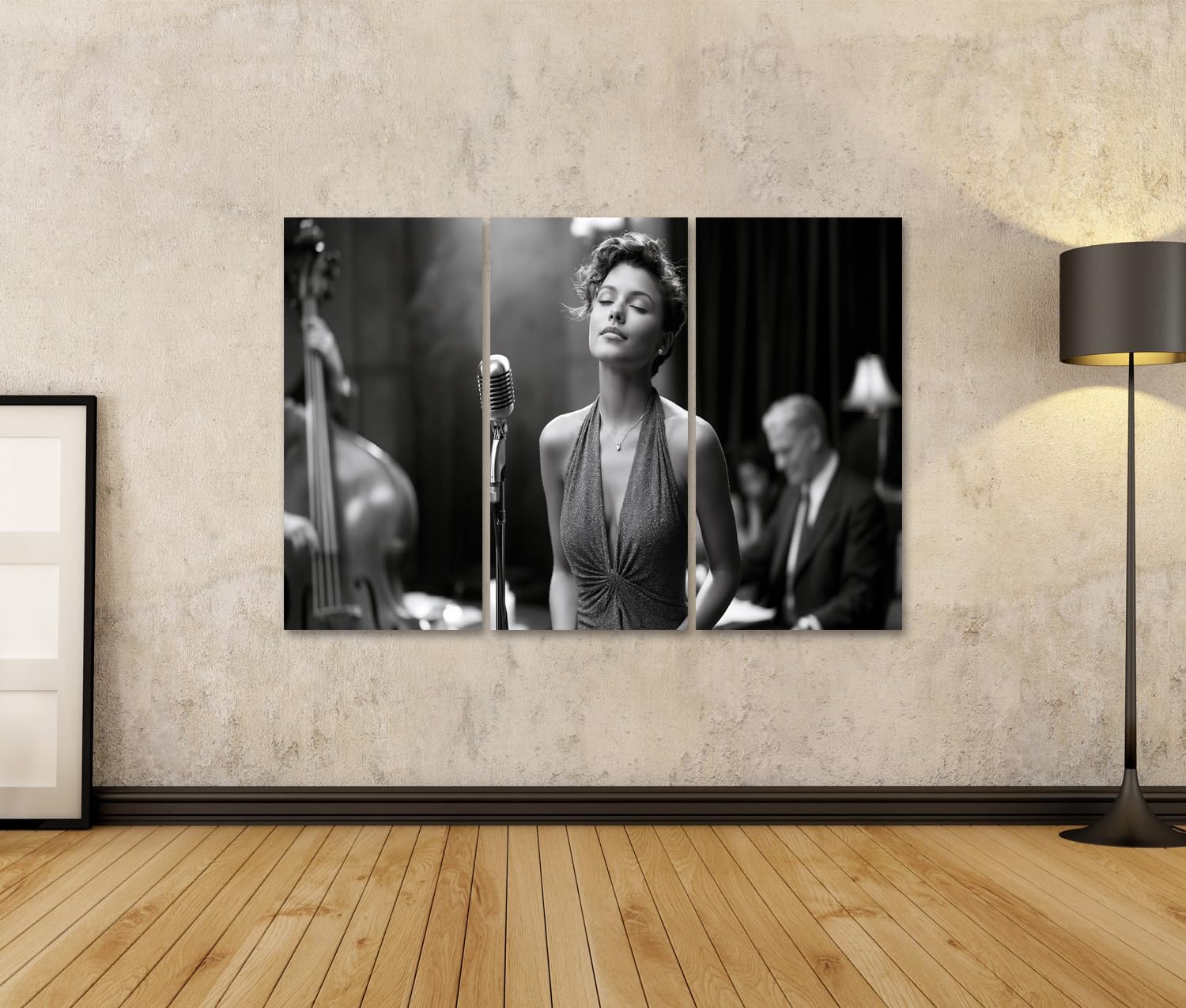 islandburner Quadro su tela, cantante elegante nel jazz club, da parete, per soggiorno, per gli amanti della musica, 3 pezzi