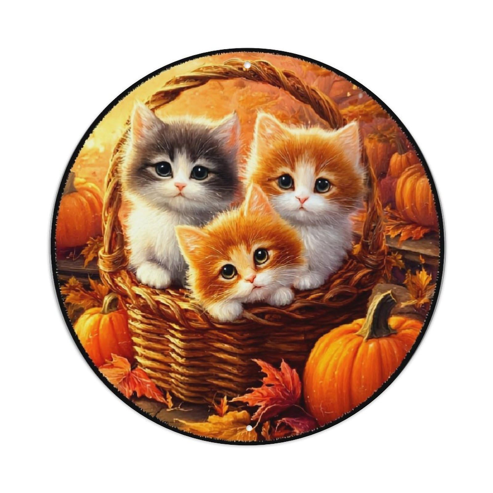 Three Kittens In Pumpkin Basket Retro Metal Tin Sign, Vintage Metal Poster for home, Gaming Room, Studio Workshop,Bar,Garage Wall Art Decor 8x8 inch
