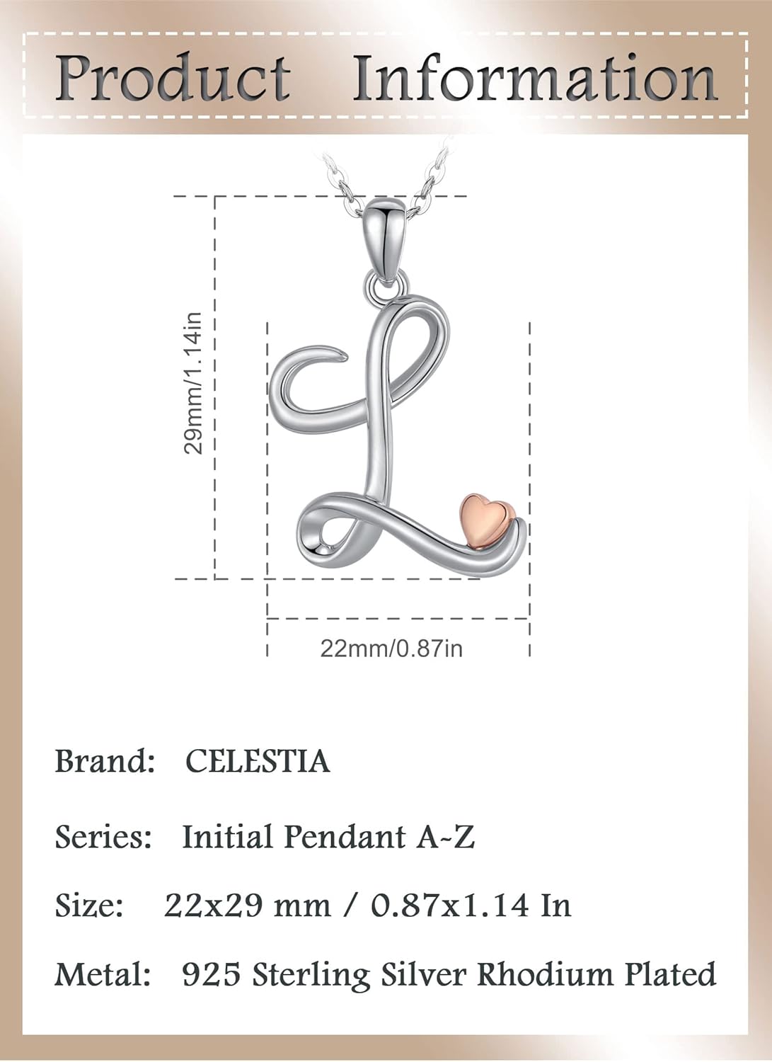 CELESTIA 925 Sterling Silver Initial Necklaces 26 Letter with Rose Gold Heart - 18 Inch Chain - Image 6