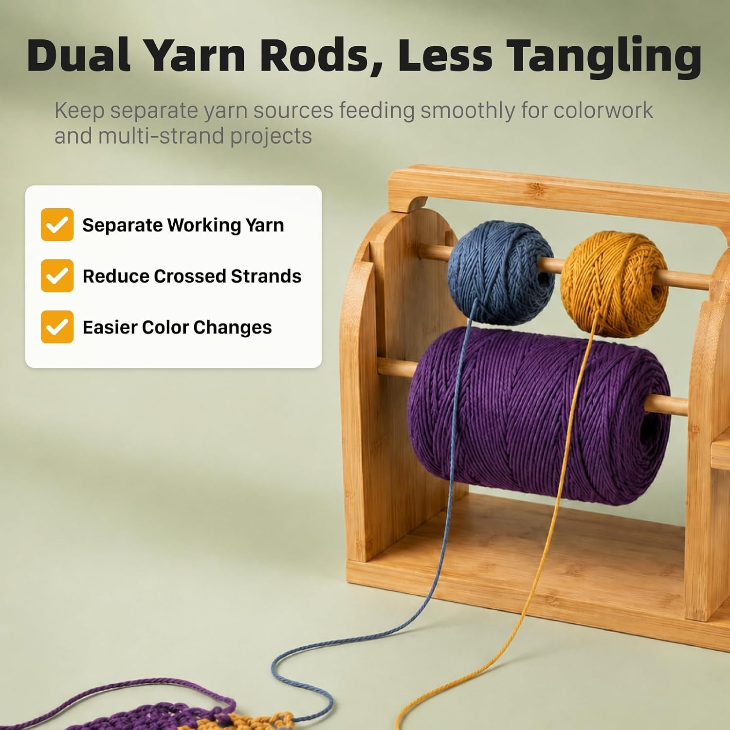 Crochet Yarn Holder with Phone Stand, Dual Rods & 14 Crochet Hooks
