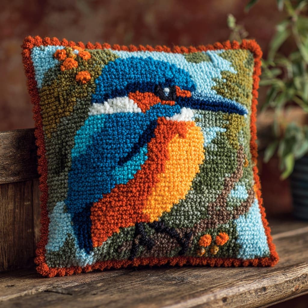 AxiangziK Latch Hook Cushion Kit 43x43cm,Kingfisher