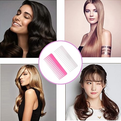 Miniatura 7 de Peine de dientes anchos para cabello rizado, cabello seco y húmedo, sin mango, peine desenredante para peinar con champú (coral claro, 2 piezas)