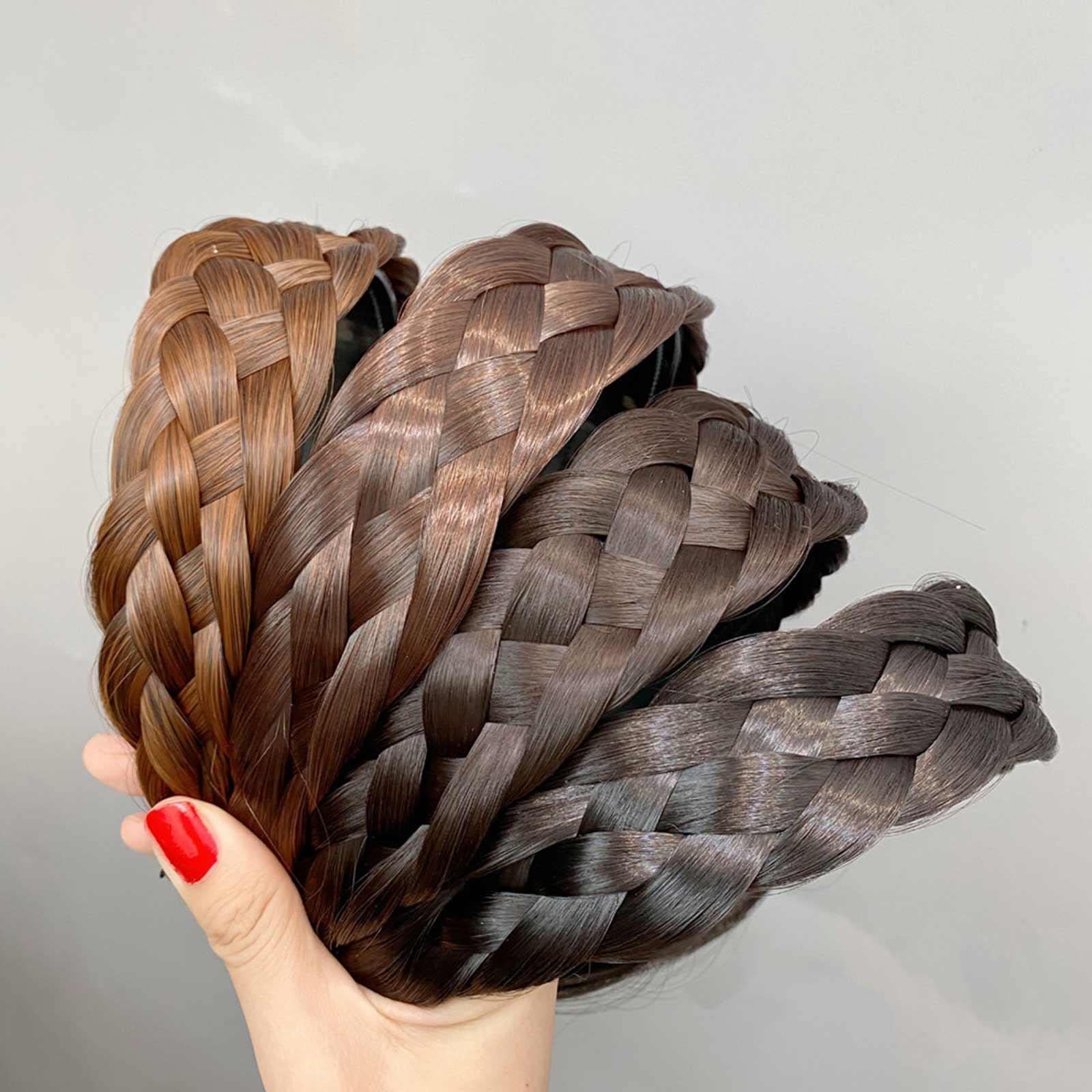 gofidin Cerchietto per capelli con treccia a spina di pesce con perla impreziosisce antiscivolo a tesa larga, fasce per capelli intrecciate per ragazze accessori per lo styling dei capelli (nero