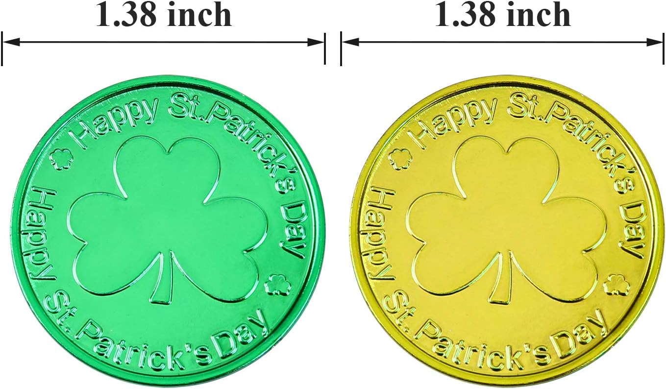 Elcoho 240 Lucky Plastic St. Patrick's Day Coins Green and Gold Shamrock Coins Table Sprinkles for St. Patrick's Day Party