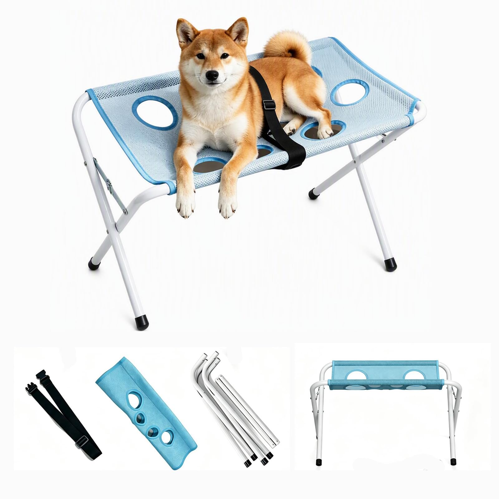 Pet Grooming Hammock Stand, Foldable Dog Bath Holder Sling Shower Chair, Washable Breathable Mesh, Pet Bath Stool for Small Medium Dogs and Cats, Home Salon Grooming for Picking Ears Bathing & Nail