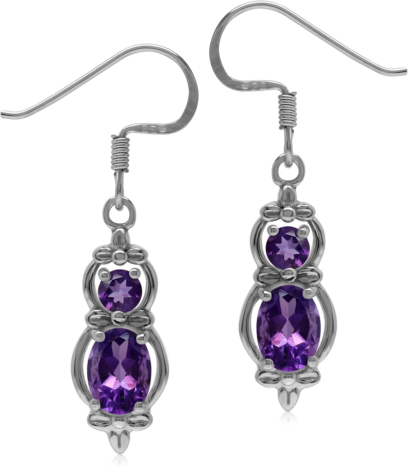 Silvershake Pendientes de gancho colgantes de plata de ley 925 con amatista africana genuina de 1,4 quilates, Cadena de plata 925, amatista