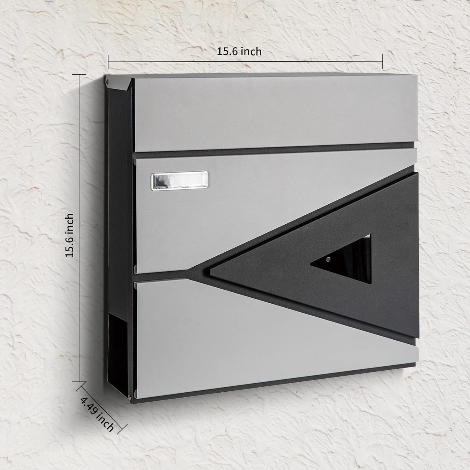 Locking Wall-Mount Mailbox, Large Capacity Rust Resistant Mail Box, Security Key Drop Mailboxes for Outside with Newspaper Holder, Gray and Black