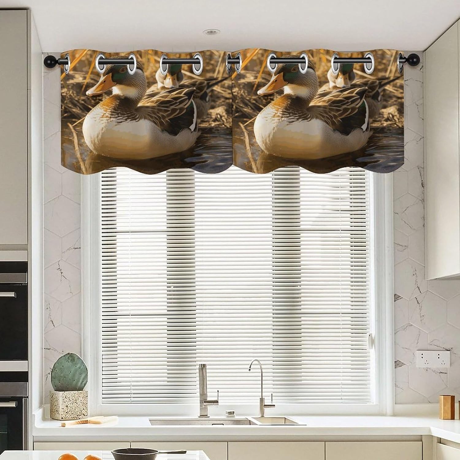 Domestic Duck Curtain 2 Panels, Polyester Fiber, Blackout Insulated Window Curtain, Curtain Valance for Kitchen Dining Room Living Room Cafe Small Window 52 * 18.1 Inches
