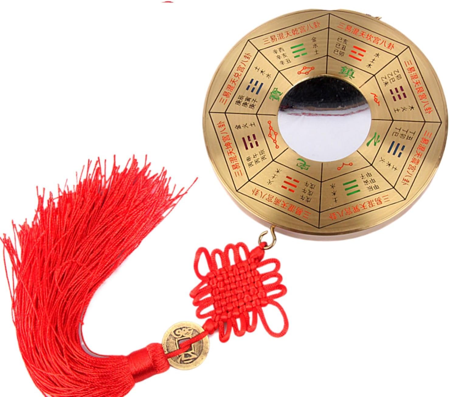 纯铜九宫八卦镜 Traditional Chinese Feng Shui Figurine Concave, Bagua Mirror for Home Business Lucky,凹凸镜挂件太极八卦铜镜子家用门口门对门室外摆件 Feng Shui Figurine Home Office Decor Chinese Gifts 8042