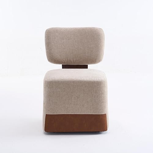 Miniatura 4 de Silla de comedor tapizada de lino sin brazos con ruedas para cocina, oficina, escritorio y juegos de mesa y sillas, beige