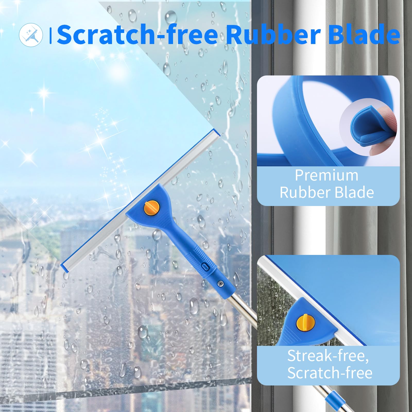 Fensterreinigungsset, 3 m, hohe Reichweite, 35,6 cm Fensterabzieher und 38,1 cm Schrubber mit langem Griff, Fensterwaschausrüstung mit Verlängerungsstange für Zuhause und draußen