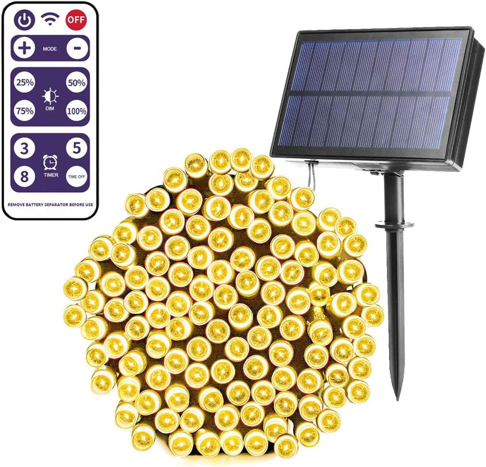 Garden Solar String Lights,TrandPower 100 LED 10 Meter 33ft Outdoor Fairy String Lights, 8 Modes Waterproof Decorative for Patio, Lawn, Garden, Party, Wedding, Christmas Lights(Warm White)