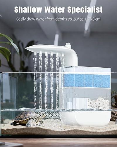 Miniatura 2 de Pawfly Filtro de tanque de tortuga de 106 GPH de 5 W, filtro de tortuga de bajo nivel de agua para tanques de 5 a 30 galones, filtro interno