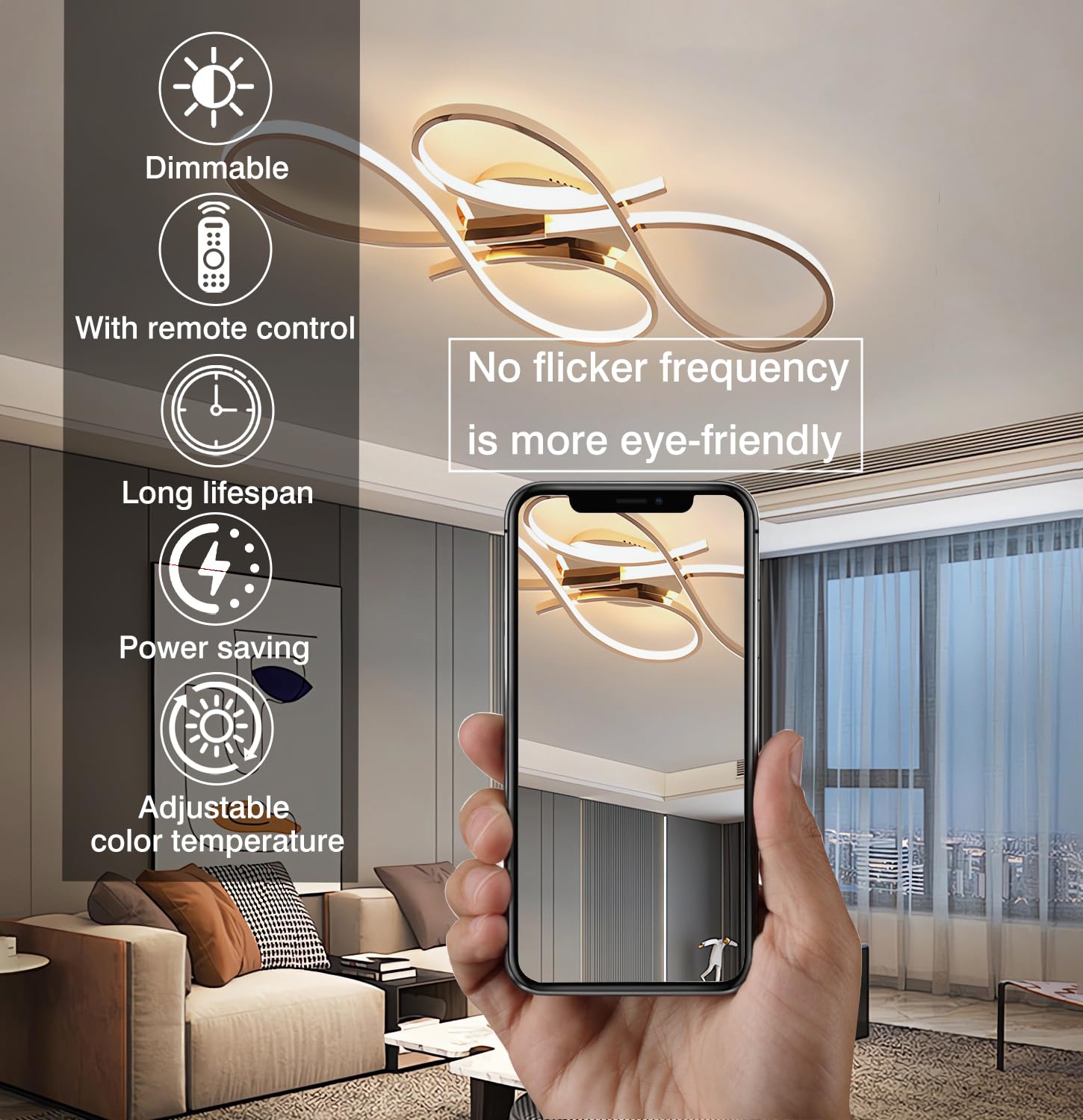 Nowoczesna lampa sufitowa LED Ściemnialne lampy sufitowe z pilotem lampy sufitowe do salonu Kreatywne oświetlenie sufitowe Lampa wisząca jadalni sypialni Lampy kuchenne (Czarny L80cm)