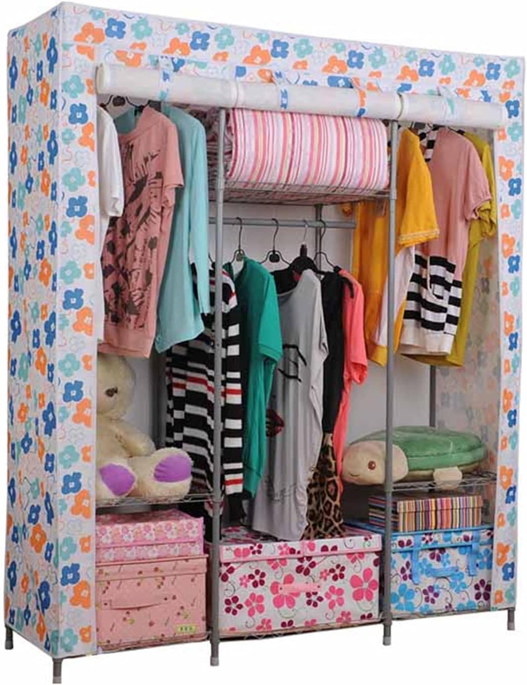 Temporärer Stoff-Kleiderschrank, tragbarer Schrank, Lagerregal, Schlafsaal, Gastfamilie, Camping-Schrank, offener Schlafzimmer-Kleiderschrank, 170 x 140 x 45 cm (Größe: 170 x 140 x 45 cm, FA