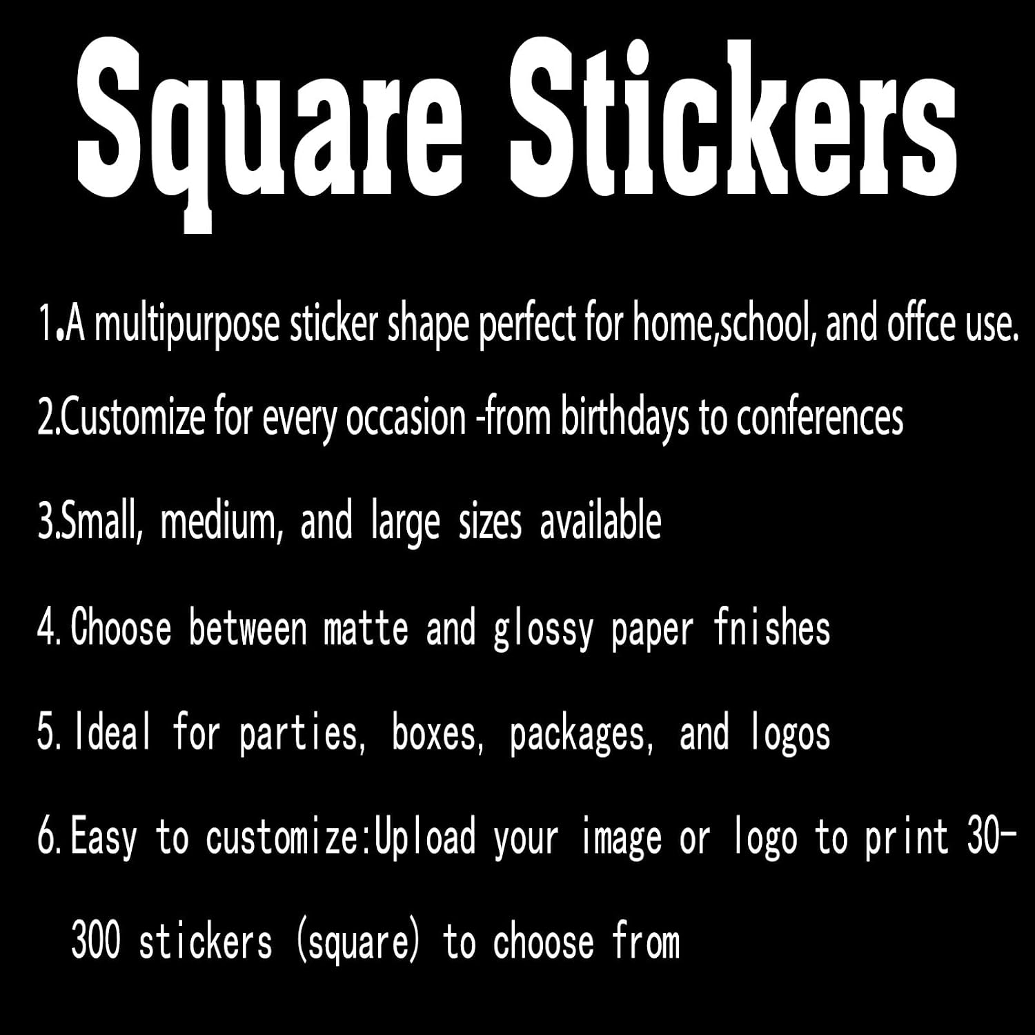 Custom Square Stickers for Business Logo 30-300 PCS,24 Sizes Custom Labels Stickers for Candle Jars Coffee,Gloss Waterproof Vinyl Stickers,Upload Your Design. (5in)