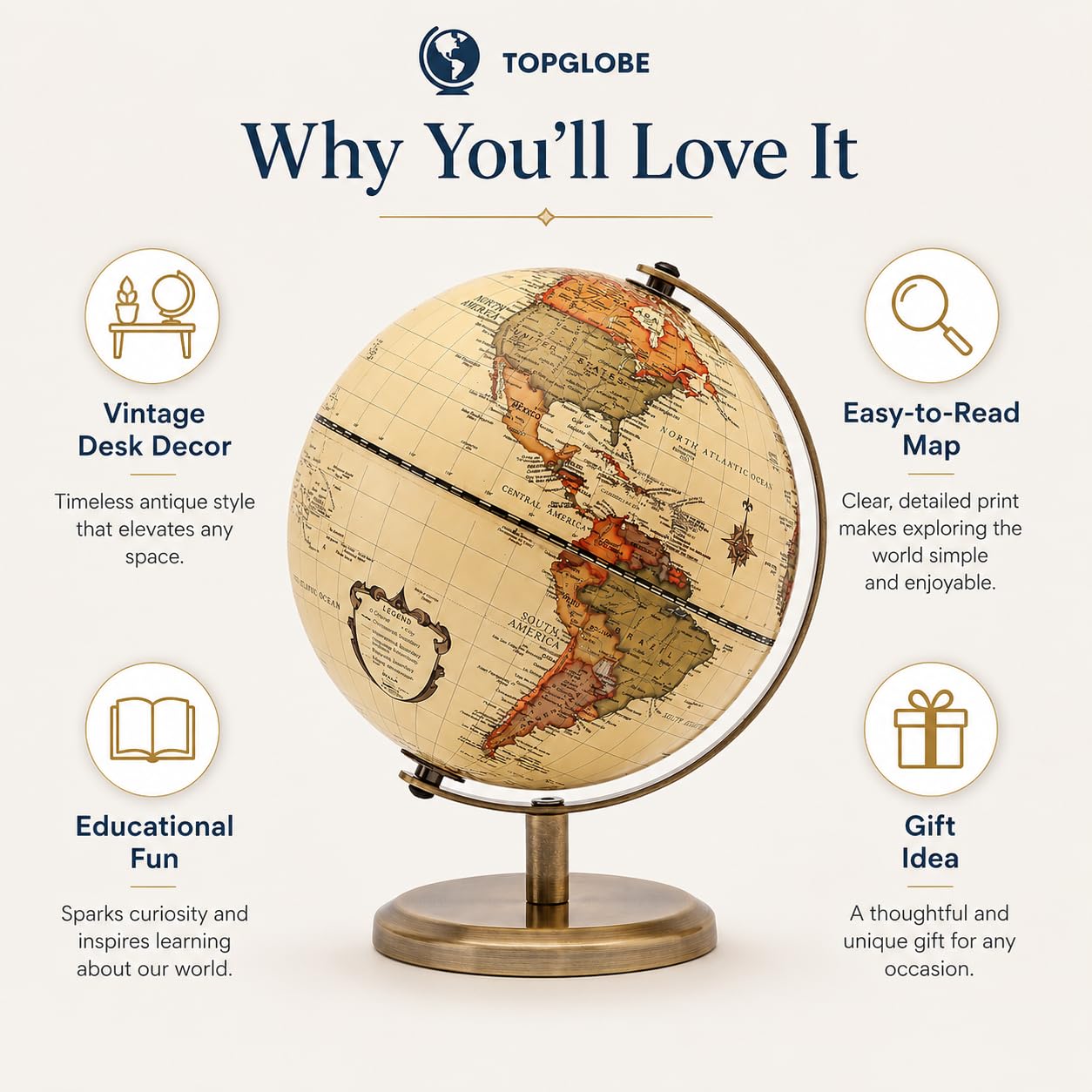 Amazon.co.jp: TOPGLOBE 5.5インチ アンティーク ワールド 地球儀 回転