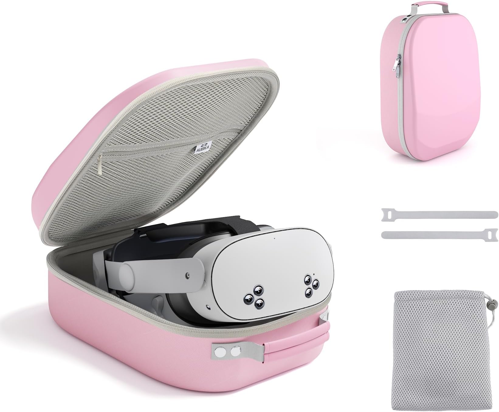Aubika Pink Carrying Case for Meta/Oculus Quest 2/Pico 4/Quest Pro, Compatible with Elite/Battery Headset Strap Accessories, Hard Travel Case, Pink, Oculus Quest 2 Case