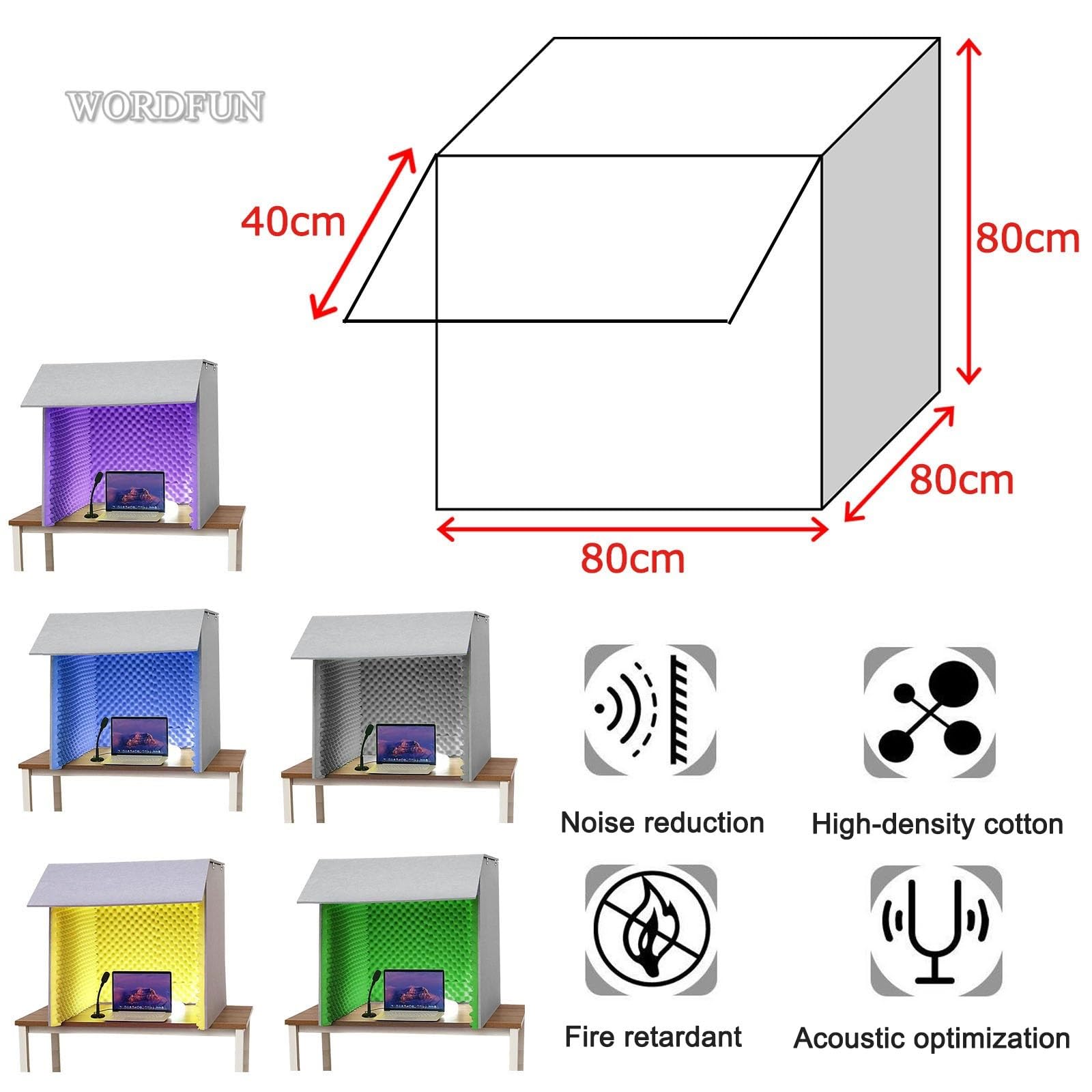 Mobile Gesangskabine, Professional Isolation Shield Recording, Gesang Aufnahme Panel, Mit Absorbierendem Schaum, Tragbare Tonaufnahme, Vocal Booth Box (80 * 80 * 80cm,Blue)
