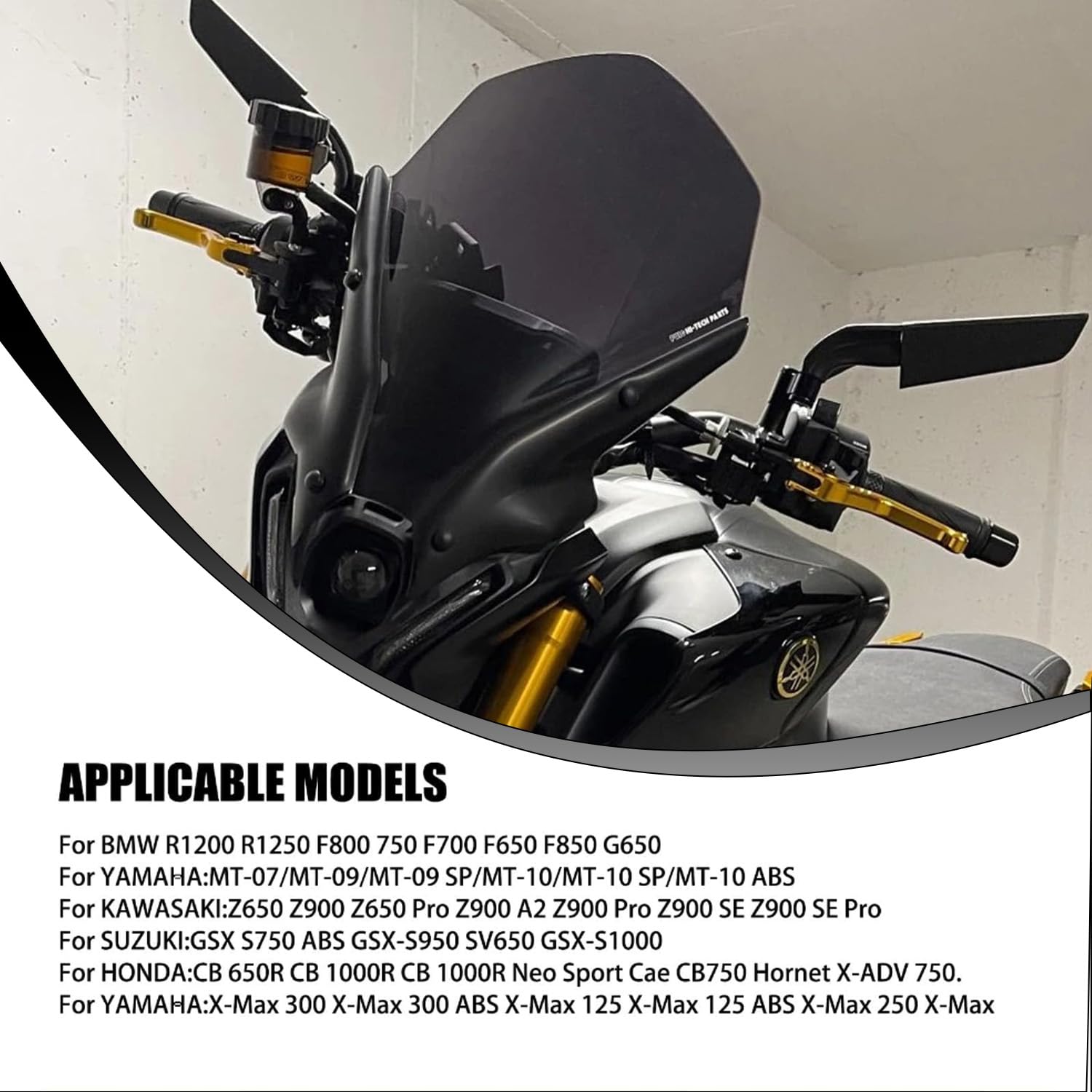 Rétroviseurs latéraux pour moto - Rotation à 360° - En alliage d'aluminium - Vis M8 M10 - Installation facile - Compatible avec MT 07 MT 09/09SP MT 10/10SP MT15 (grande taille B)
