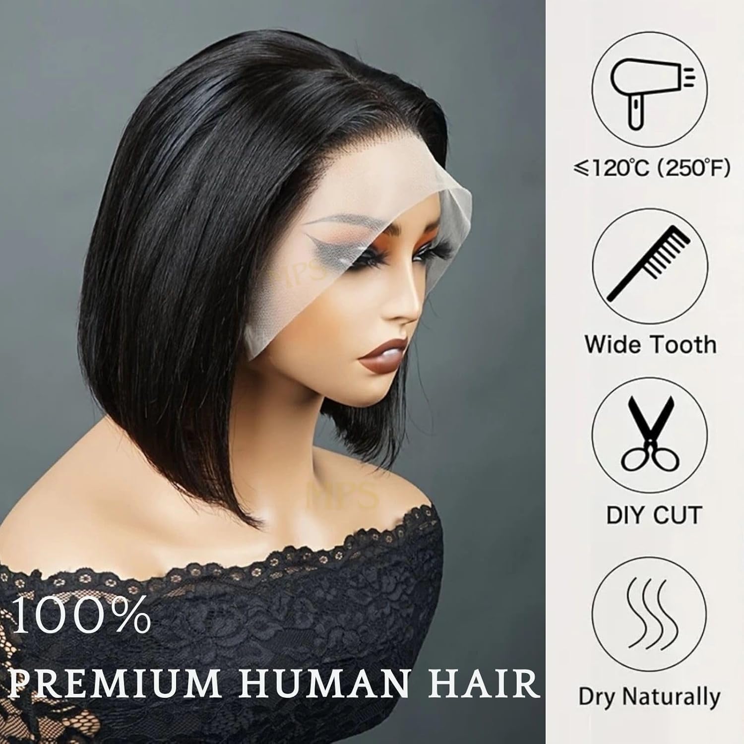 MPS 13x4 Lace Front Human Hair Wig Short Bob Pre Bleached Knots Natural Black Glueless Wigs for Women Work Travel Party 10inch