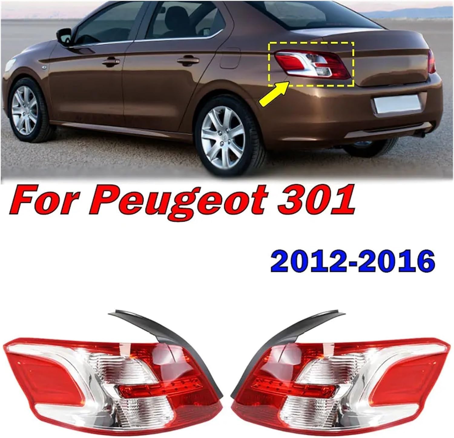 プジョー 301 2012-2016 車用リアテールライト ターンシグナル ブレーキランプ 警告バンパーライト LED テールライト