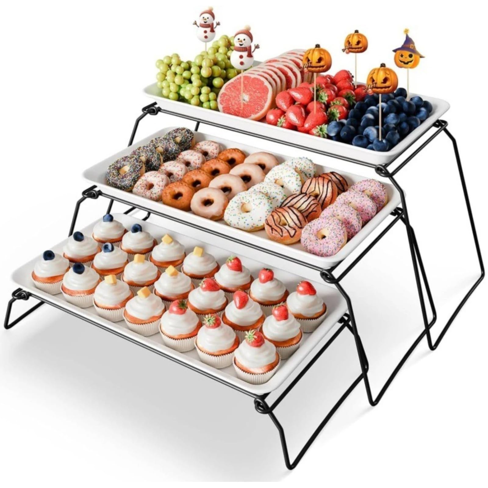 Bandeja de servicio de 3 niveles para frutas y postres Dim Sum – Elegante bandeja de servicio de buffet ideal para eventos y fiestas con catering, exhibición versátil de autoservicio