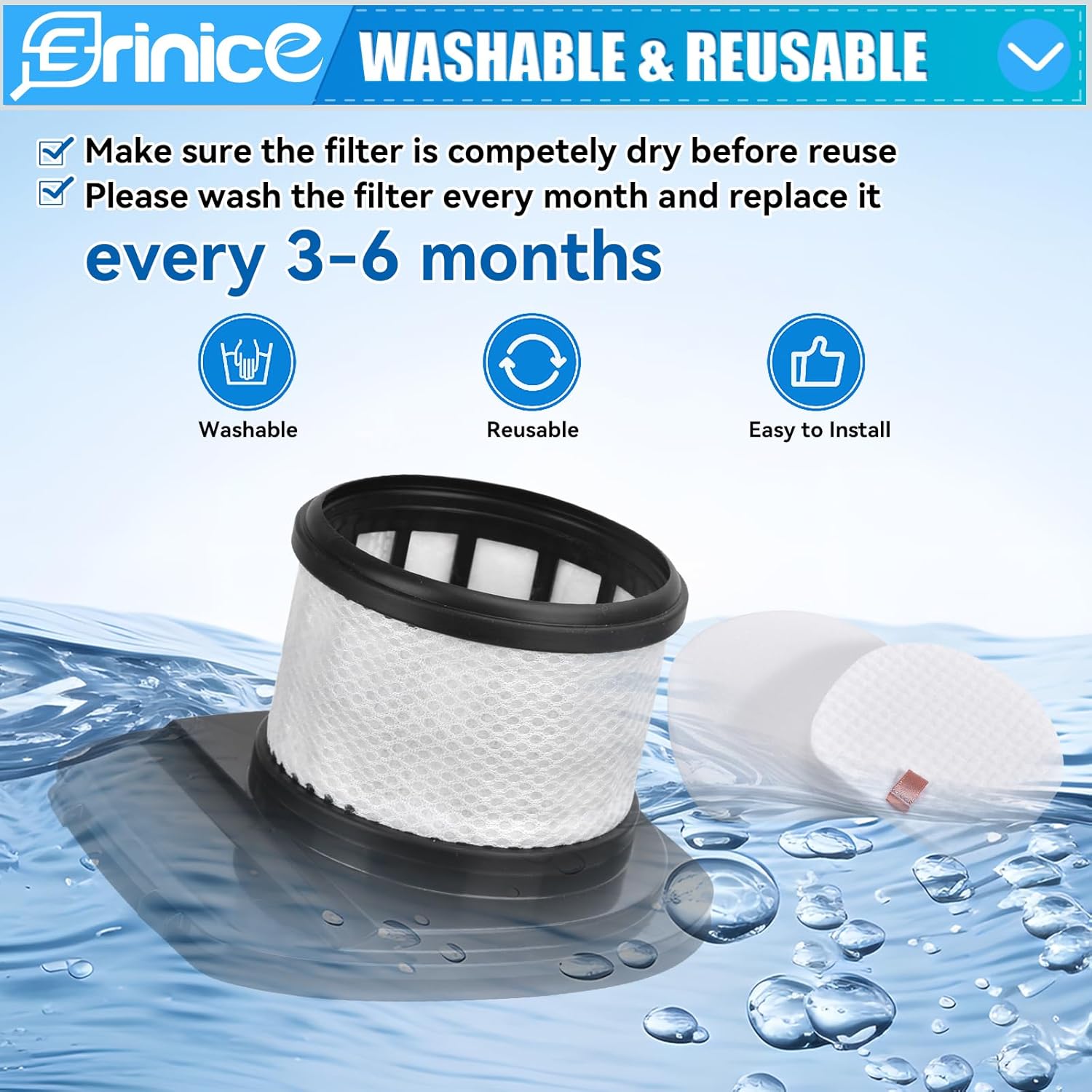 Filters being washed under running water