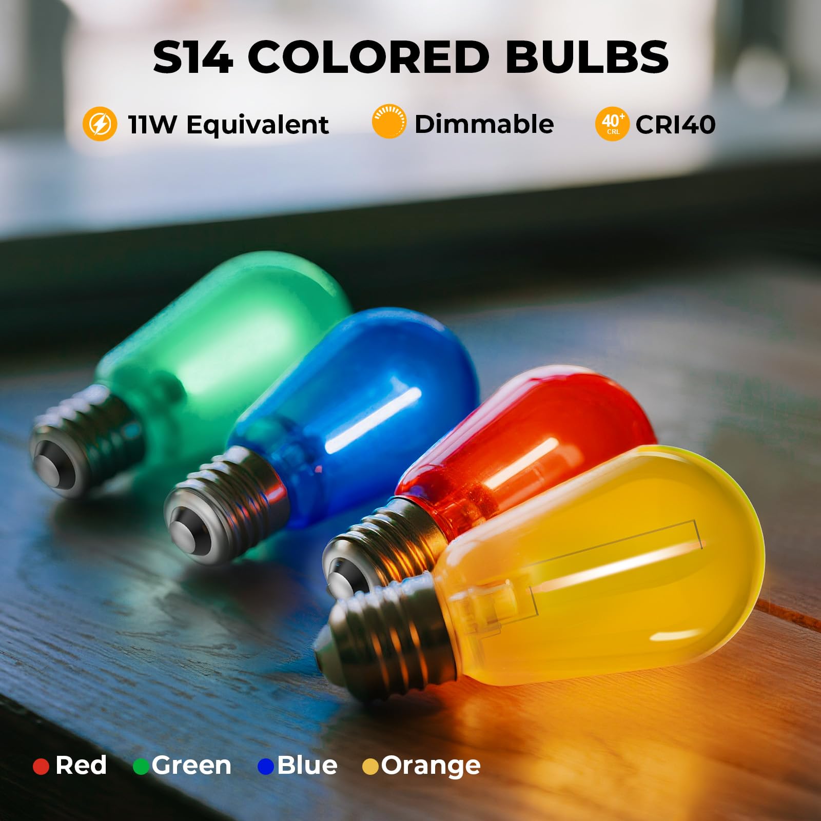 24 Pack LED S14 Colored Light Bulbs for Outdoor String Lights Shatterproof 1W Replacement Bulbs for Patio Lights — view 2