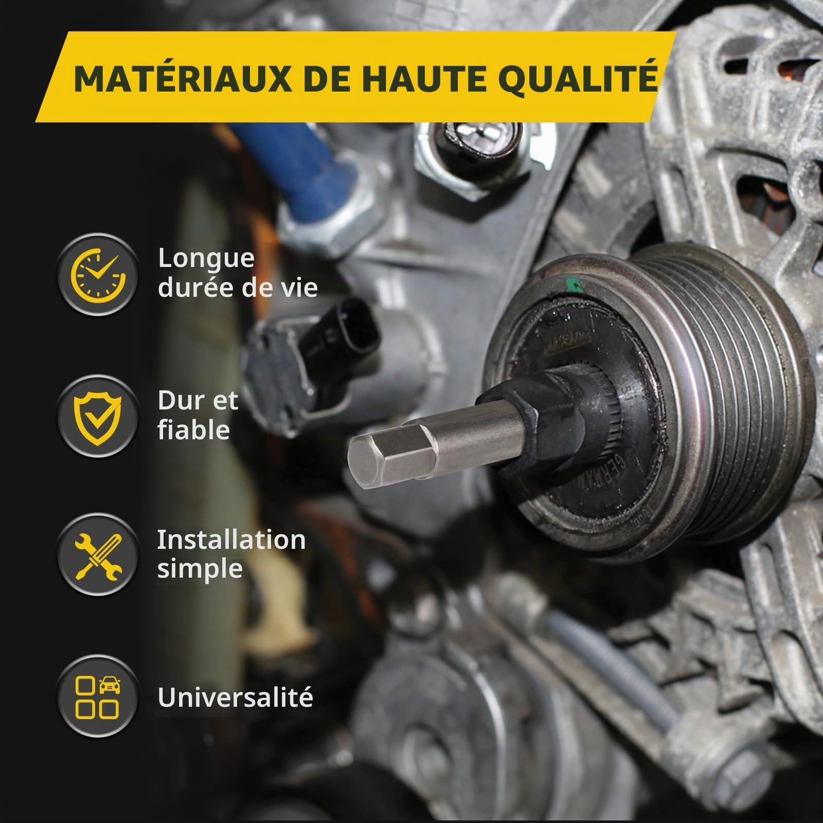 Kit d’Outils de démarreur 18 pièces, Jeu de Douilles et extracteur de Roue Libre pour Le Retrait de la poulie du démarreur Automobile, Compatible avec Ford, Audi, BMW, Mercedes, Volkswagen