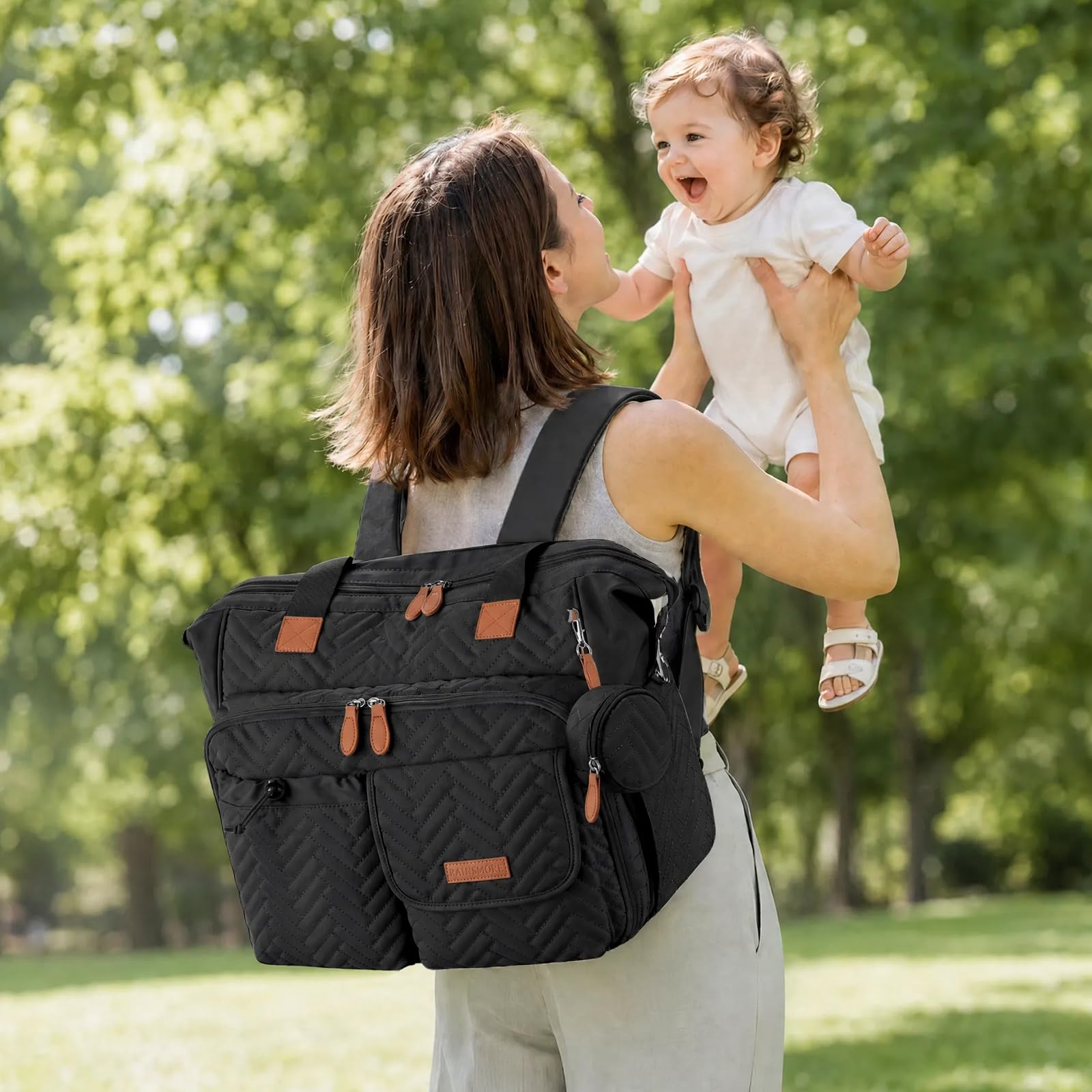 RAINSMORE Zaino fasciatoio, borsa grande per pannolini con fasciatoio integrato