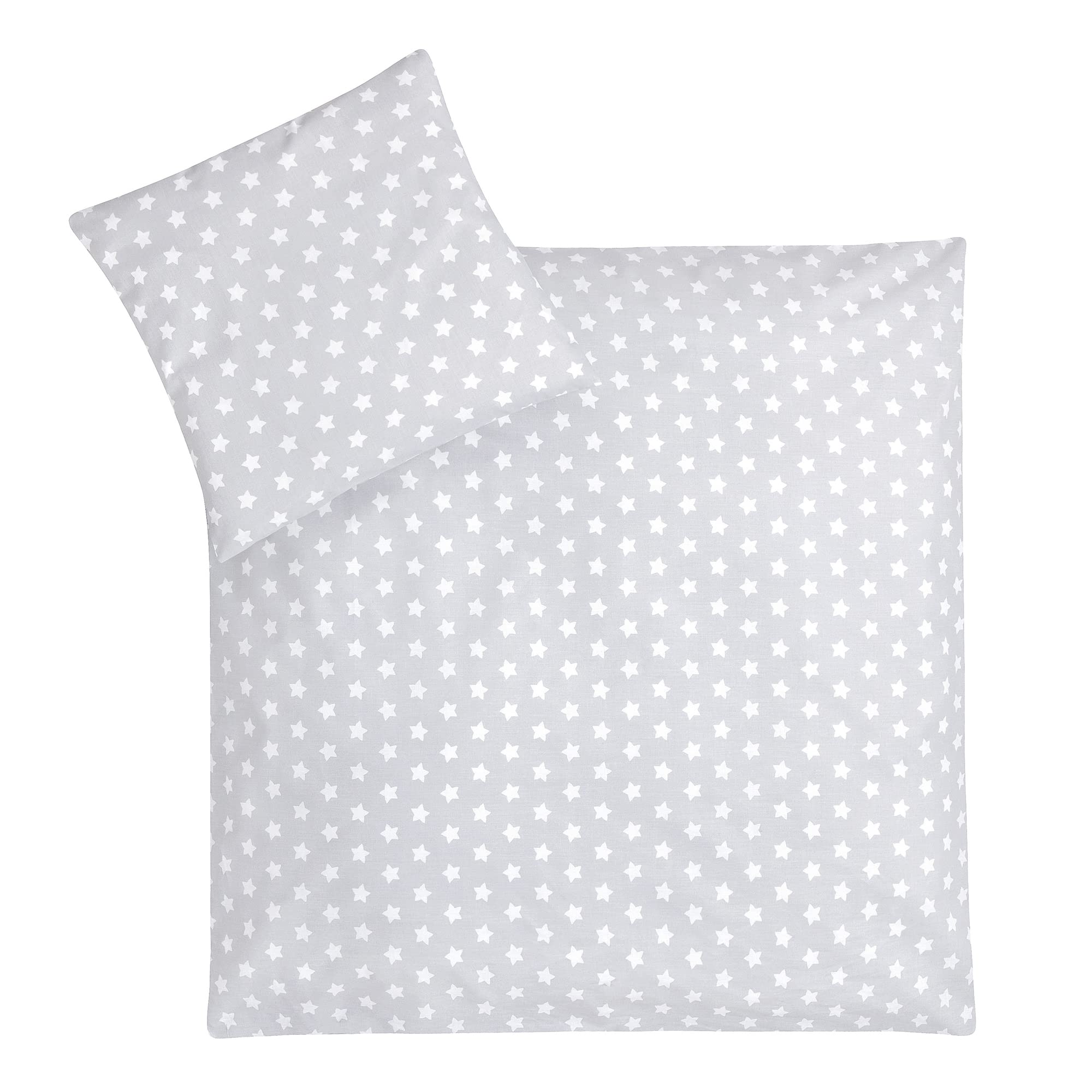 Julius Zöllner Babybettwäsche 100% Baumwolle, Standard 100 by OEKO-TEX, made in Germany, Gr. 80x80 + 35x40 cm, Sterne grau